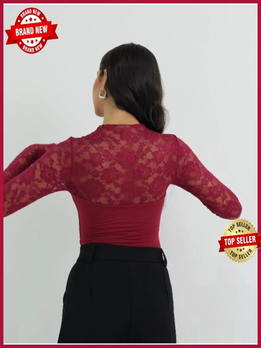 Women's Lace Cutout Bodysuit Long Sleeve Mock Neck Sexy Thong Snap Crotch